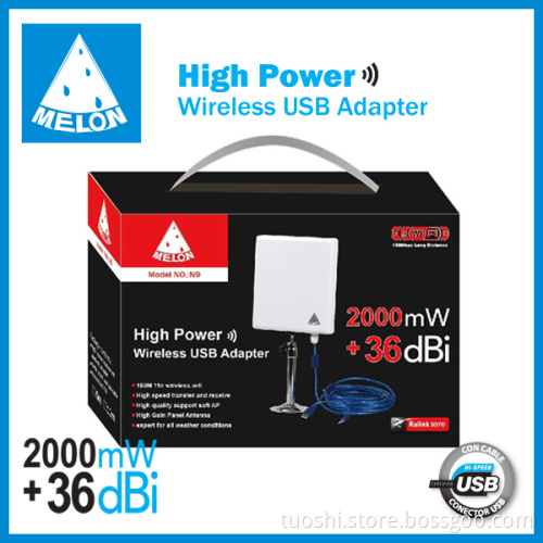 11n High power 2000mW outdoor 36dbi usb wireless adapter Melon N9